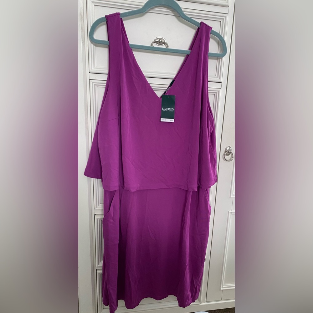 LAUREN RALPH LAUREN Dress NWT Purple Sleeveless Layered w/ Pockets Plus Size 3X - Picture 4 of 16